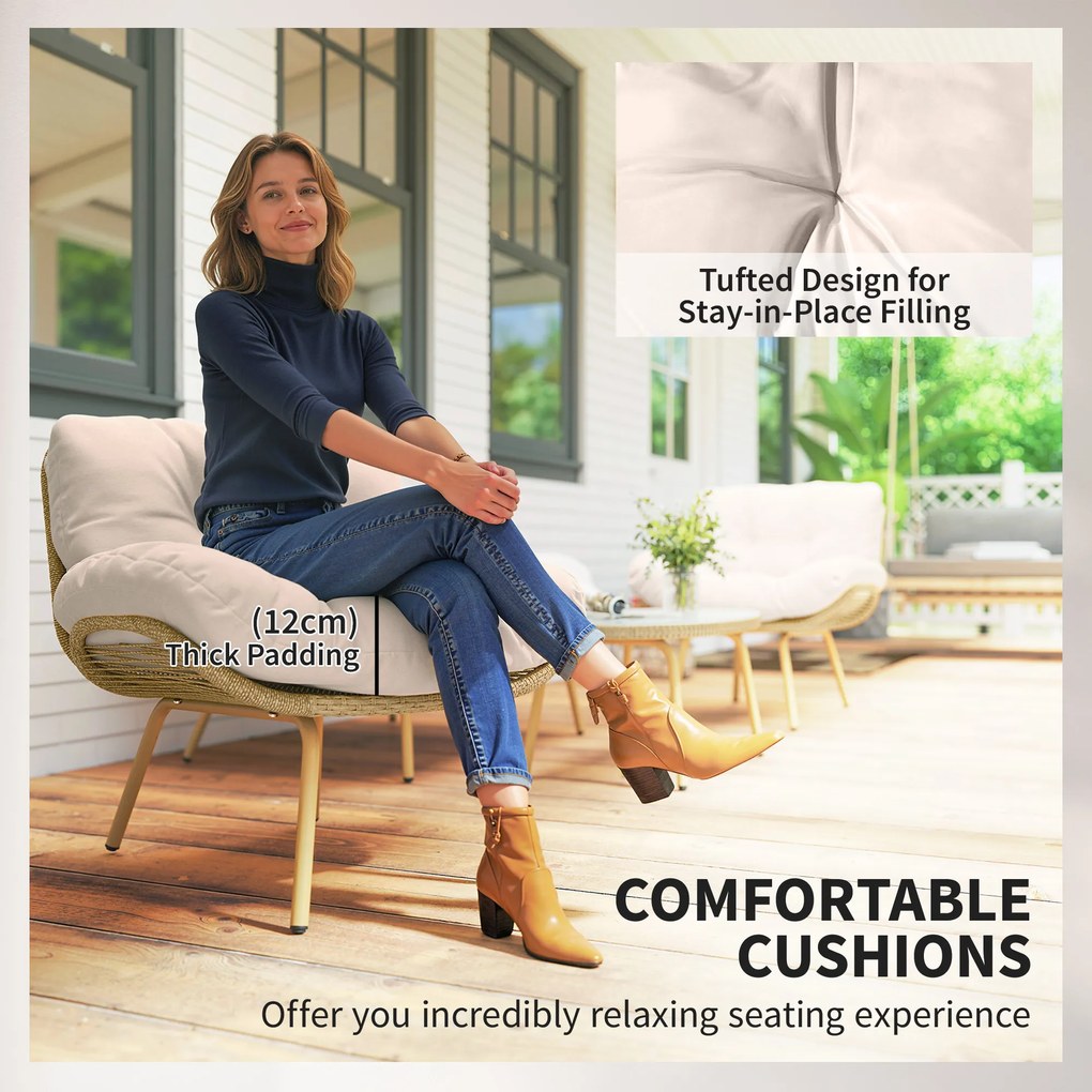 Outsunny Zestaw mebli ogrodowych 4-częściowy zestaw wypoczynkowy z rattanu z sofą, 2 krzesłami, stolikiem, głębokimi siedziskami i grubymi poduszkami | Aosom PL