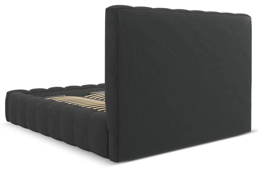 Antracytowe tapicerowane łóżko dwuosobowe ze schowkiem i stelażem 200x200 cm Kelp – Micadoni Home