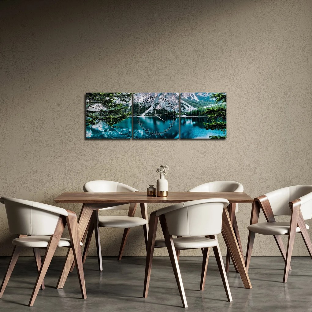 Obraz jeziora w Alpach (z zegarem) (90x30 cm)