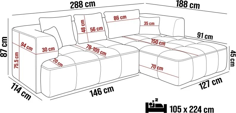 Narożnik ALBIO S Lewostronny z elektryczną regulacją siedziska, funkcja spania, wolnostojący w tkaninie EDEN 17 WERSAL