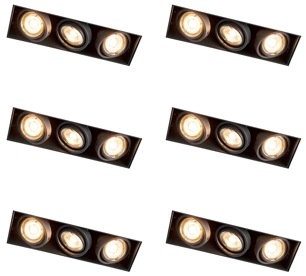 Zestaw 6 reflektorów wpuszczanych czarnych, regulowanych, bezramkowych, 3-punktowych - Oneon