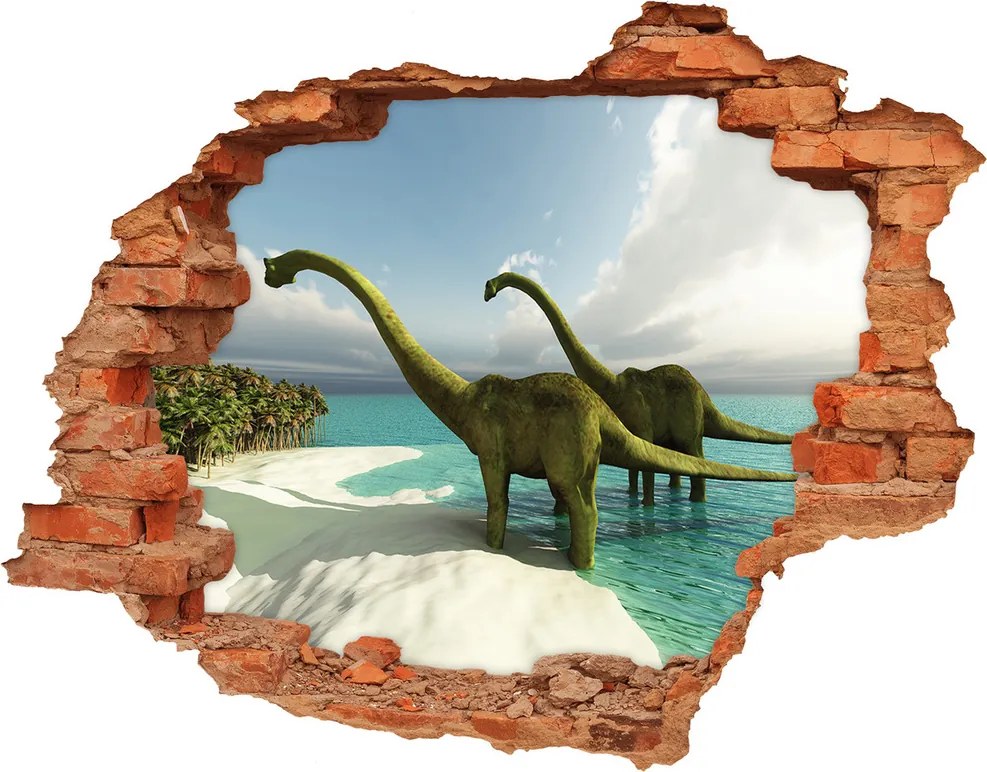 Dziura 3d fototapeta naklejka Dinozaury na plaży
