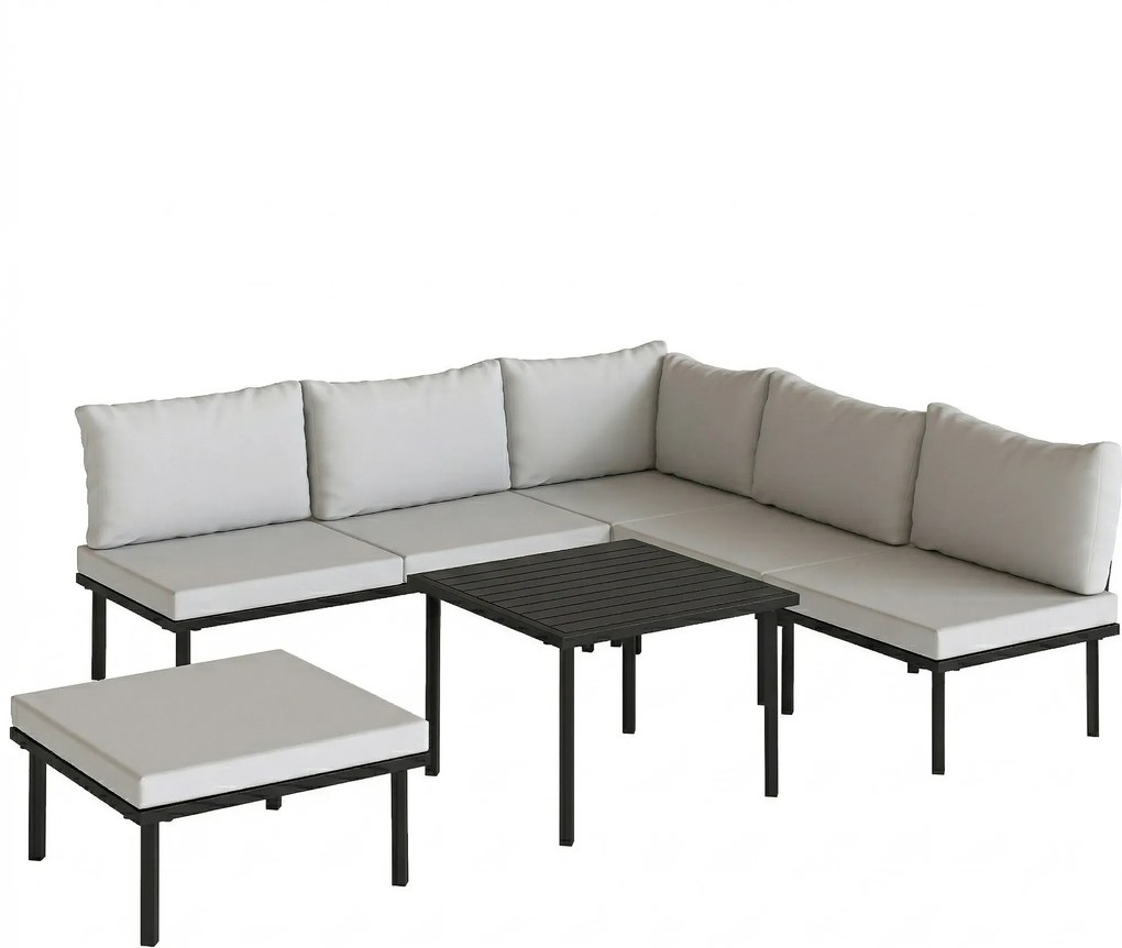 Outsunny Zestaw Mebli Ogrodowych 5-6 Osób Sofa Dwuosobowa, Krzesła, Narożnik, Stolik, Podnóżek | Aosom PL