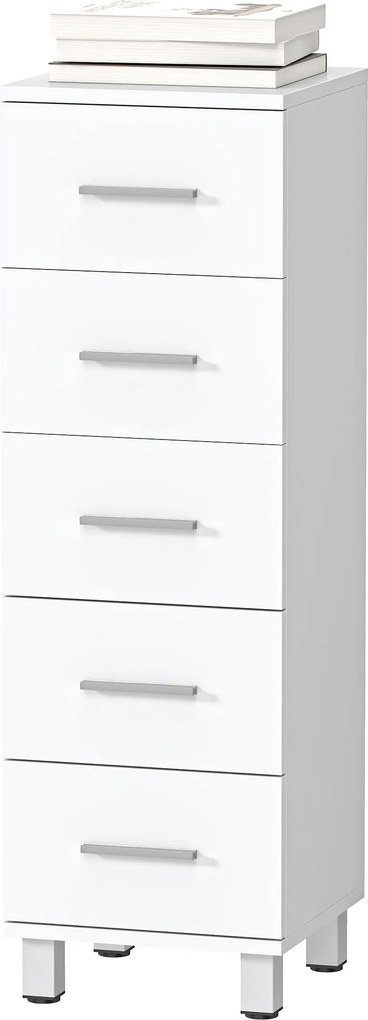 HOMCOM Szafka łazienkowa Wąska szafka z 5 szufladami do łazienki 30 x 30 x 95 cm Biały | Aosom PL