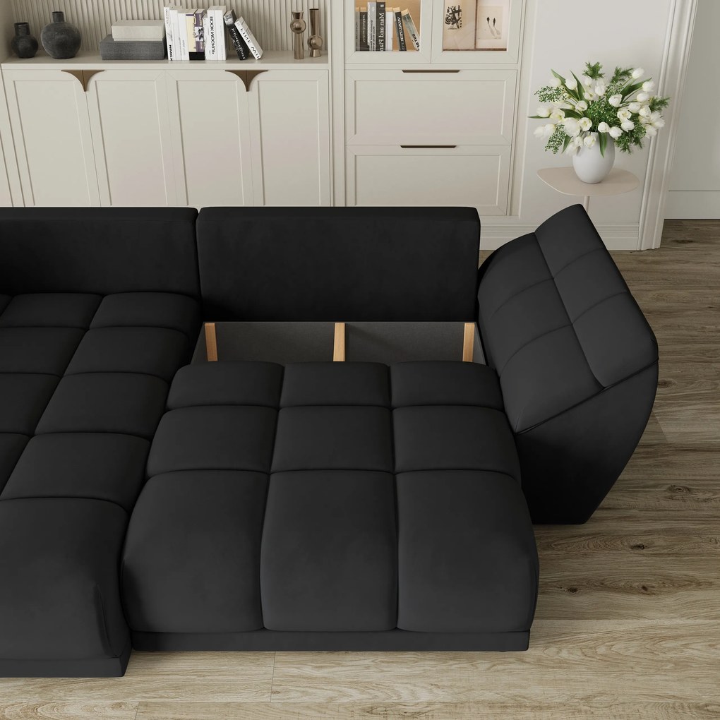 Masseno Narożnik ORENTI z funkcją spania i pojemnikiem na pościel Narozniki L, Rozkładana sofa - Czarny, MATT VELVET 99
