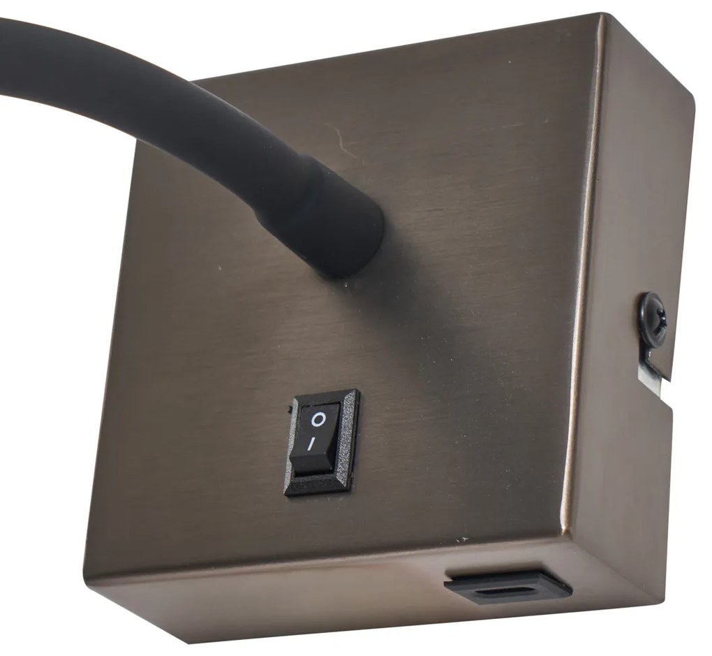 Nowoczesny Kinkiet / Lampa scienna w kolorze metalu z portem USB-C - Gosna Nowoczesny Oswietlenie wewnetrzne