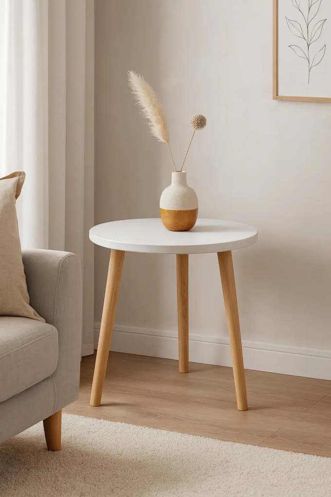 Okrągły biały stolik kawowy C9-K64