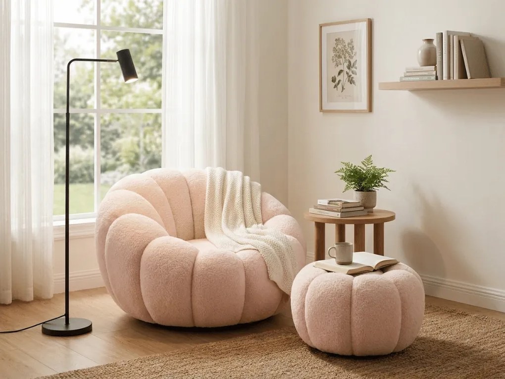Obracjane designerskie krzesło BLOOM z podnóżkiem, jasnoróżowy