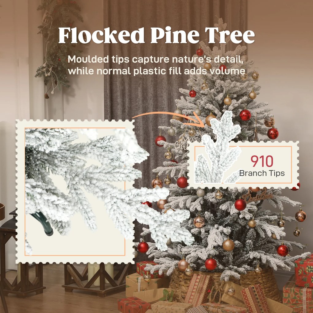 HOMCOM Sztuczna choinka, 150 cm, ze śniegiem, 1162 gałązek, ze składanym metalowym stojakiem | Aosom PL