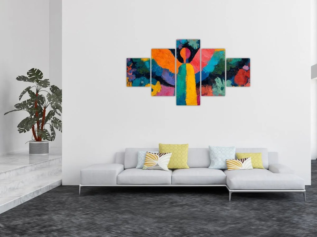 Obraz - Abstrakcyjny anioł z kwiatami (125x70 cm)