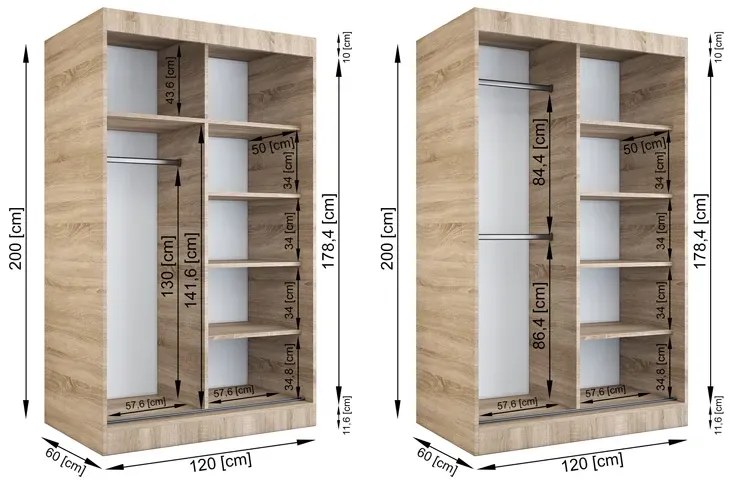 Szafa dwudrzwiowa z drzwiami przesuwnymi biały + antracyt 120x200 przesuwna Felix 3X Rabi 3X