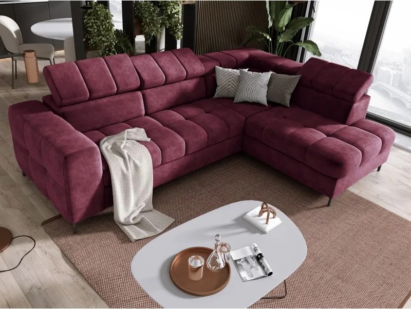 Narożnik PABLOS układ L strona Prawa w tkaninie CLOUD 68 regulowane zagłówki z funkcją spania