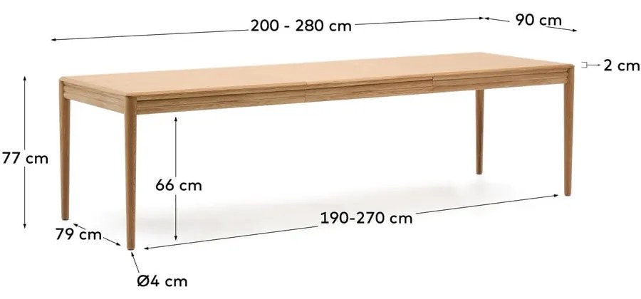 Rozkładany stół z dodatkowym blatem w dekorze dębu 90x200 cm Lenon – Kave Home