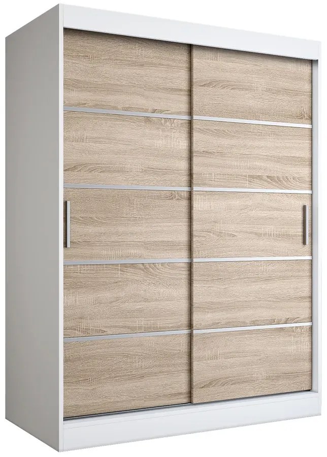 Szafa przesuwna biel + dąb sonoma 150 cm - Bohosa 4X