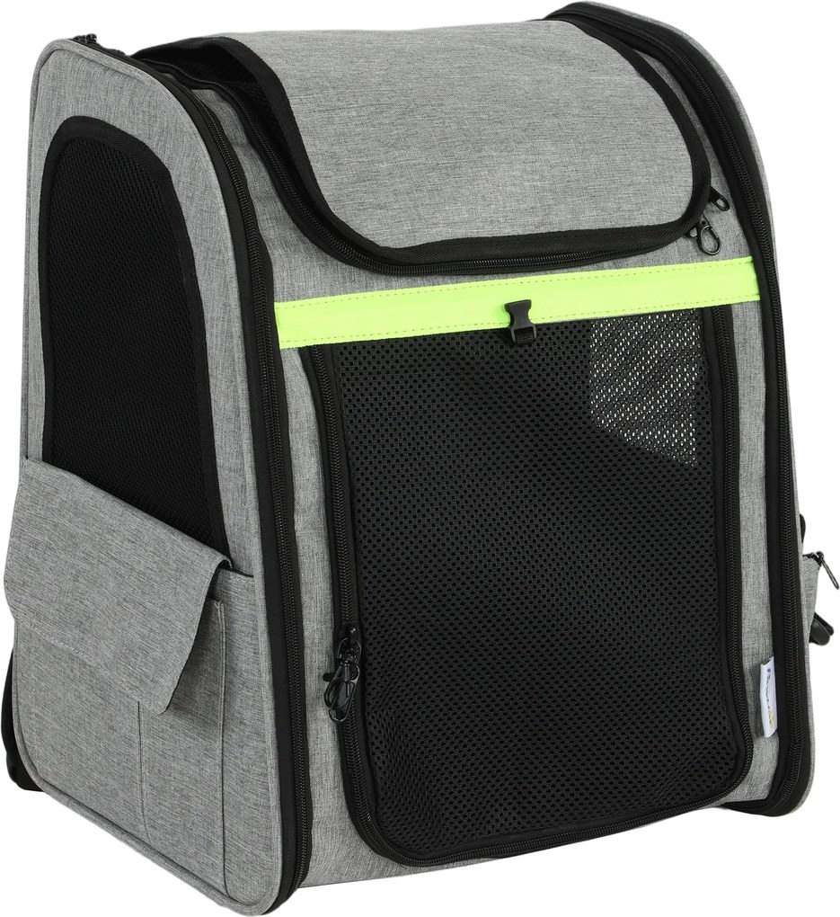 PawHut Rozsuwana torba transportowa dla psa z 5 kieszeniami i odblaskowym paskiem dla psów do 10 kg 33,5x28x42cm jasnoszary | Aosom PL