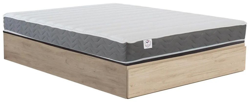 Zestaw 140 x 190 cm stelaż z jasną naturalną skrzynią i szufladą + materac o grub. 18 cm z pianką o wysokiej gęstości, pamięcią kształtu i oddychającym pokrowcem 3D - HEAVEN marki Ysmée