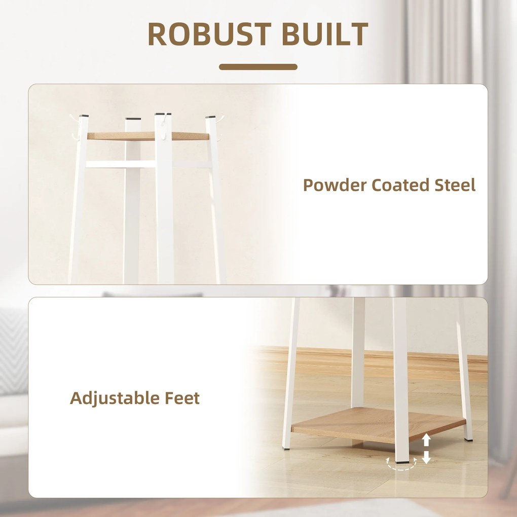 HOMCOM Wieszak na ubrania, design trapezowy, trzypoziomowy, 8 podwójnych haczyków, stalowy, Biały+Dąb