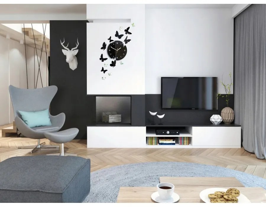 Zegar ścienny nowoczesny cichy do salonu lub sypialni akrylowy z motylami