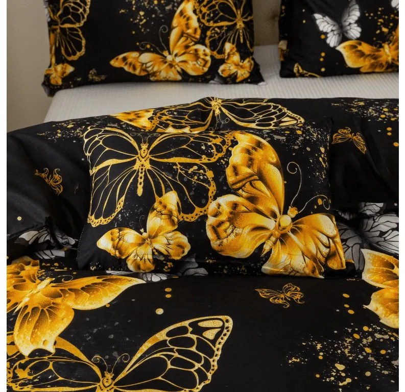 PrzytulneMieszkanie.pl PrzytulneMieszkanie.pl Pościel z mikrofibry GOLD BUTTERFLY czarna Rozmiar pościeli: 2 szt 70 x 90 cm | 200 x 220 cm