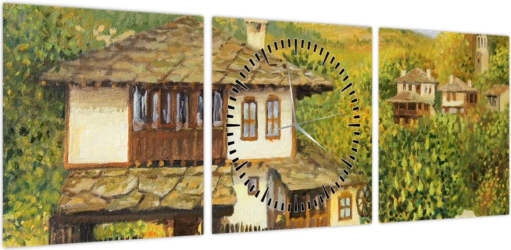 Obraz - Domki letniskowe w lecie (z zegarem) (90x30 cm)