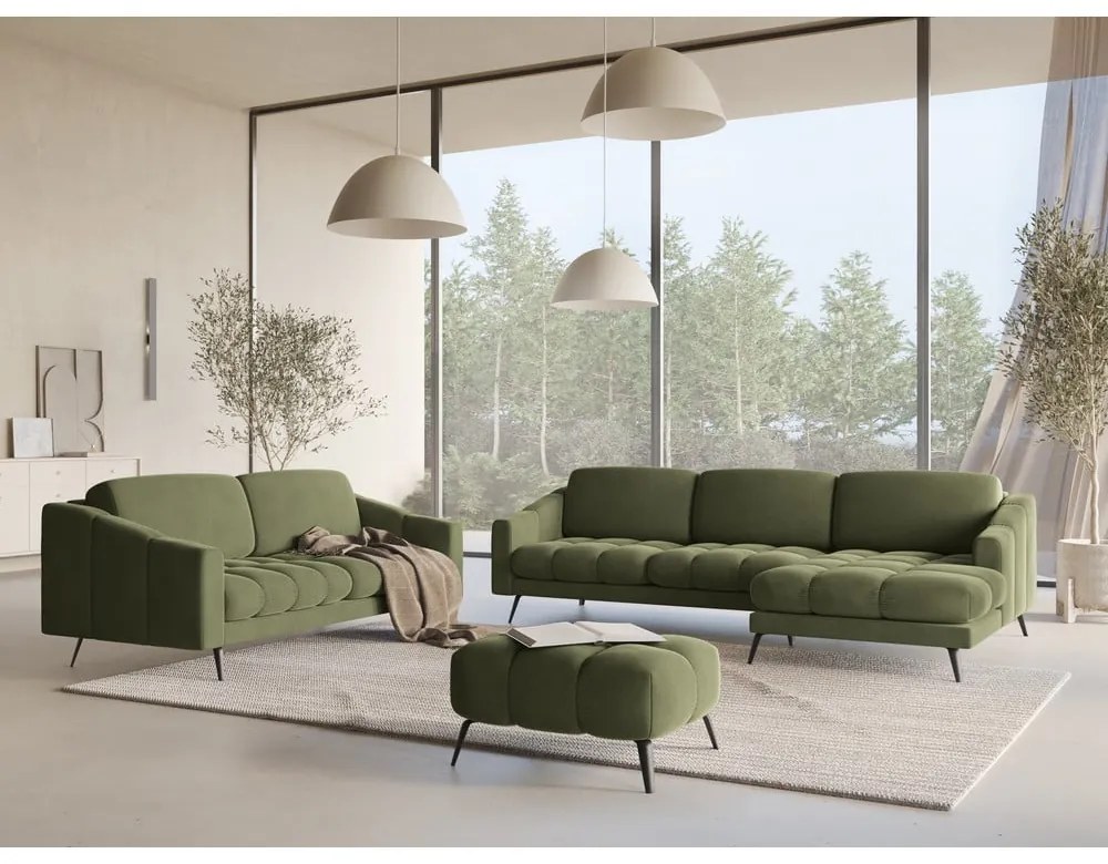 Zielona aksamitna sofa 238 cm Nalu – Makamii