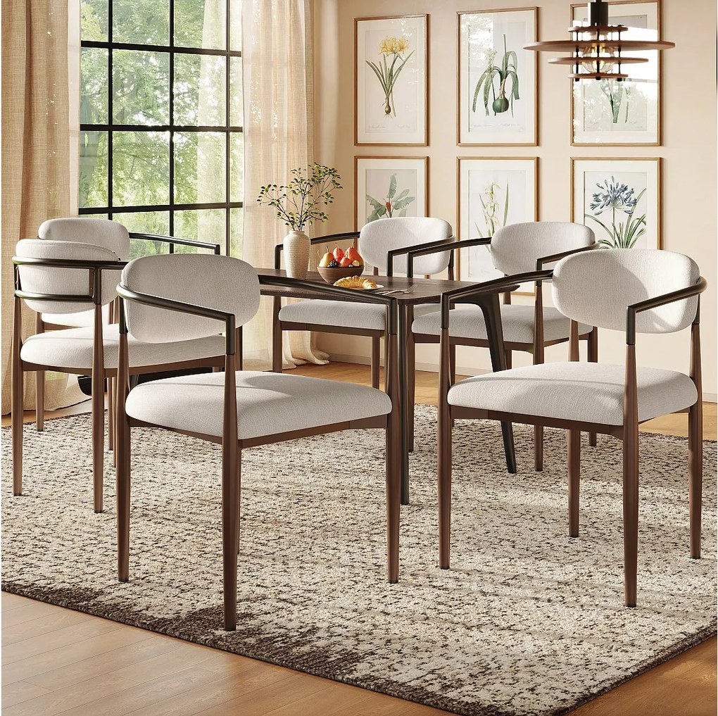 Komplet 6 krzeseł do jadalni - 57 x 60 x 81 cm cm - krzesło do makijażu - regulowane złote nogi - len - beż