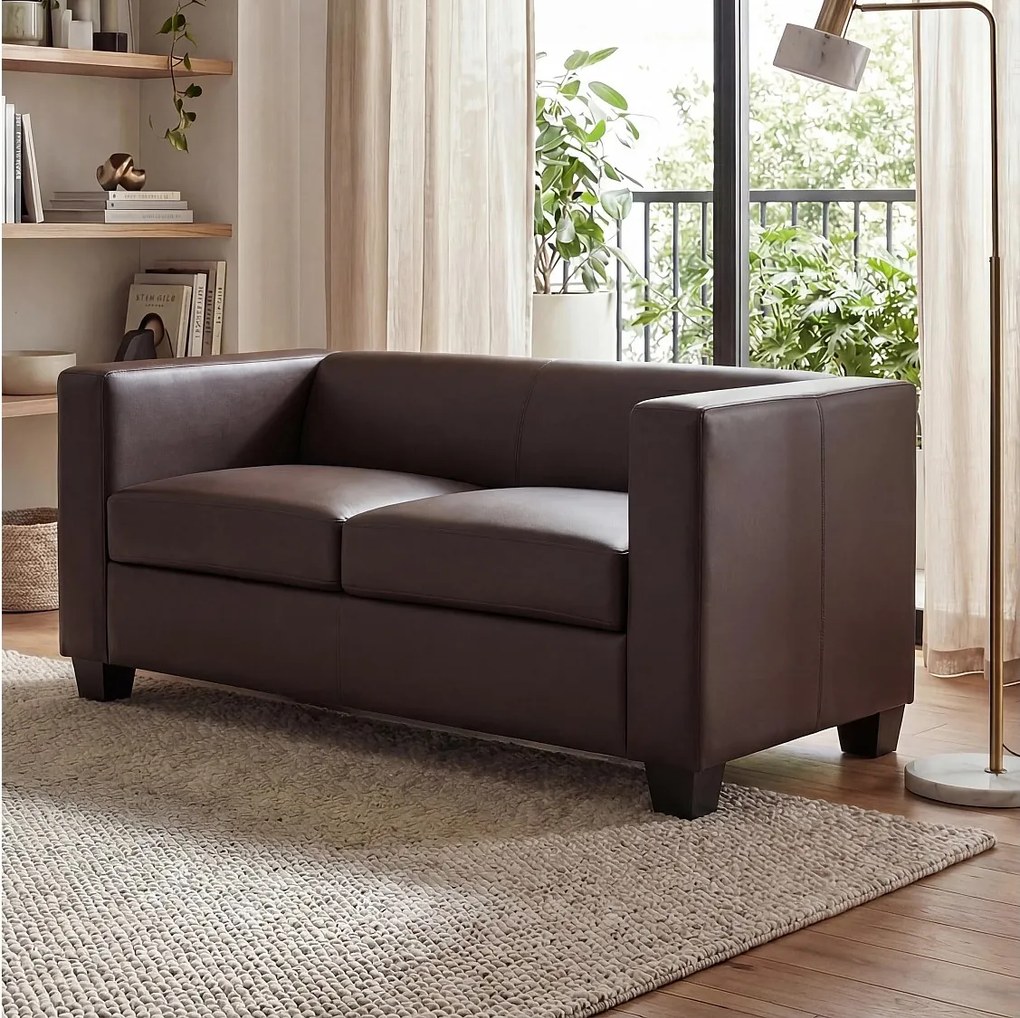 Sofa dwuosobowa Lille,  sztuczna skóra, kolor kawowy
