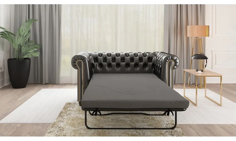 Czarna rozkładana sofa z imitacji skóry 148 cm York – Ropez