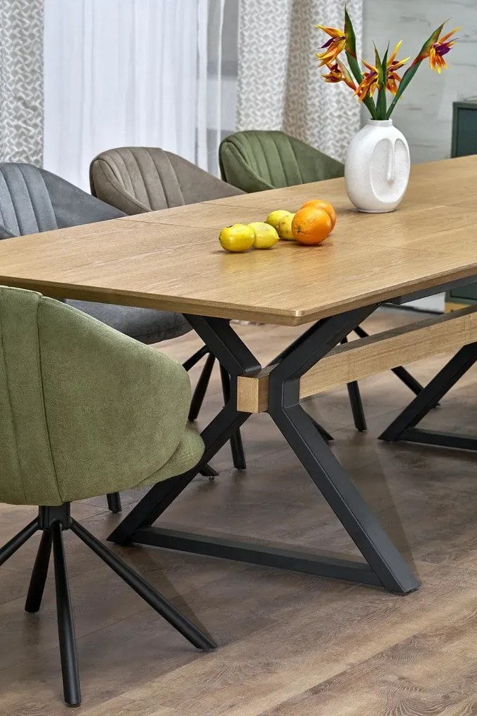 Stół rozkładany HENRY 180(300)x100 dąb naturalny/czarny HALMAR