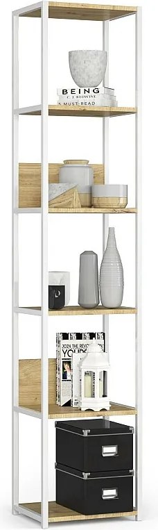 Regał loft AKORD metalowy Biały 40 cm kolor Dąb Artisan mat 6 półek 40x32x192 cm