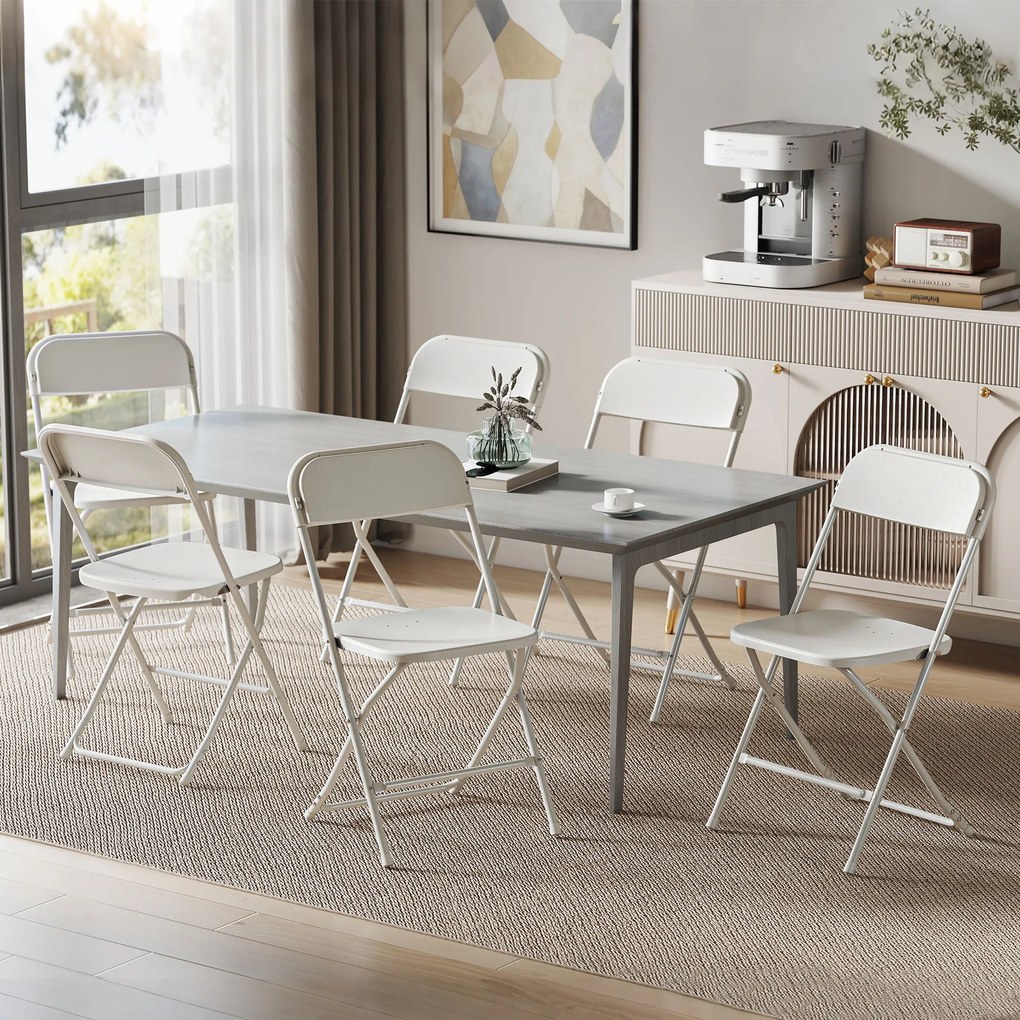 HOMCOM Zestaw 6 składanych krzeseł, składane krzesła z otworami odpływowymi, stalowy stelaż, uniwersalne, biały