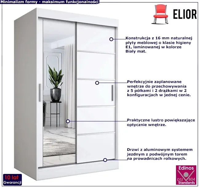 Biała szafa przesuwna z lustrem 120 cm T0-T34