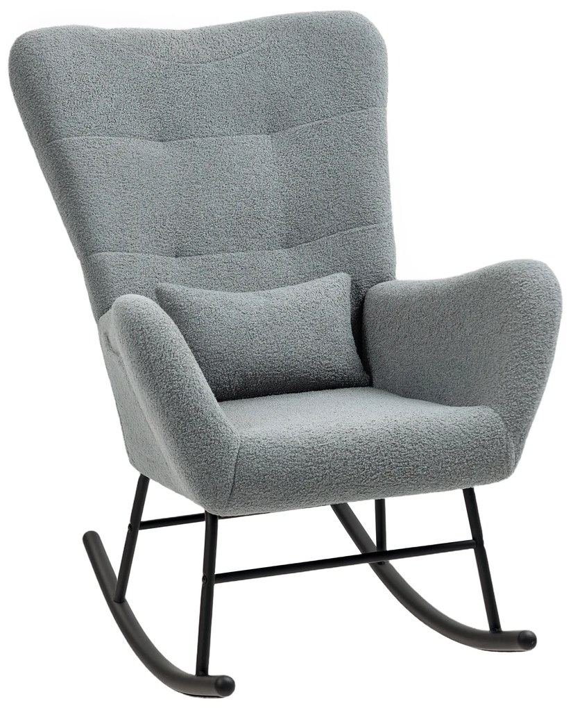 HOMCOM Fotel Bujany, Pokrycie Pluszowe, Poduszka Lędźwiowa, Antypoślizgowy, do 120 kg, Szary