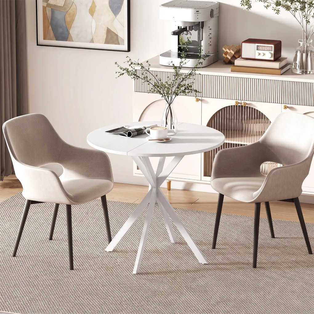 HOMCOM Okrągły stół kuchenny, 80 cm, kompaktowy blat, płyta wiórowa, metal, biały | Aosom PL