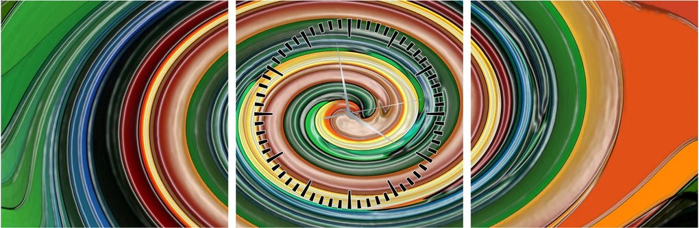 Abstrakcyjny obraz - kolorowa spirala (z zegarem) (90x30 cm)