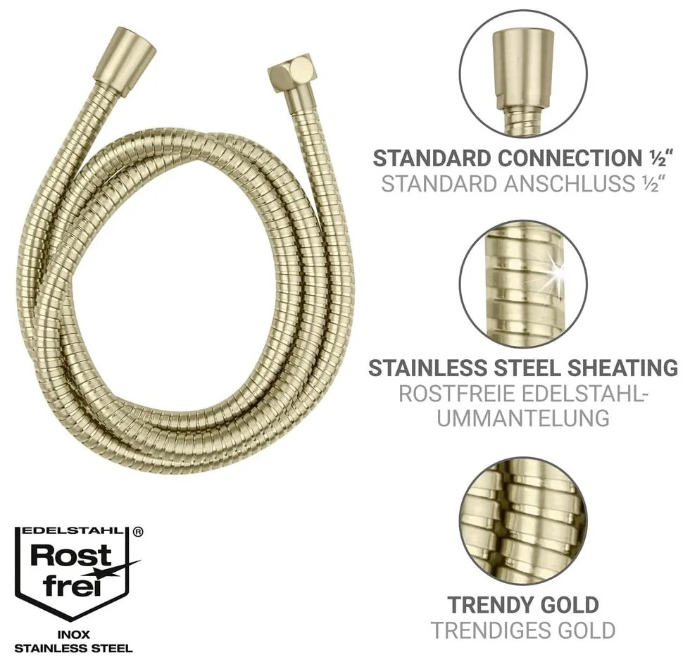 Wąż prysznicowy ze stali nierdzewnej w kolorze matowego złota 150 cm Brass – Wenko