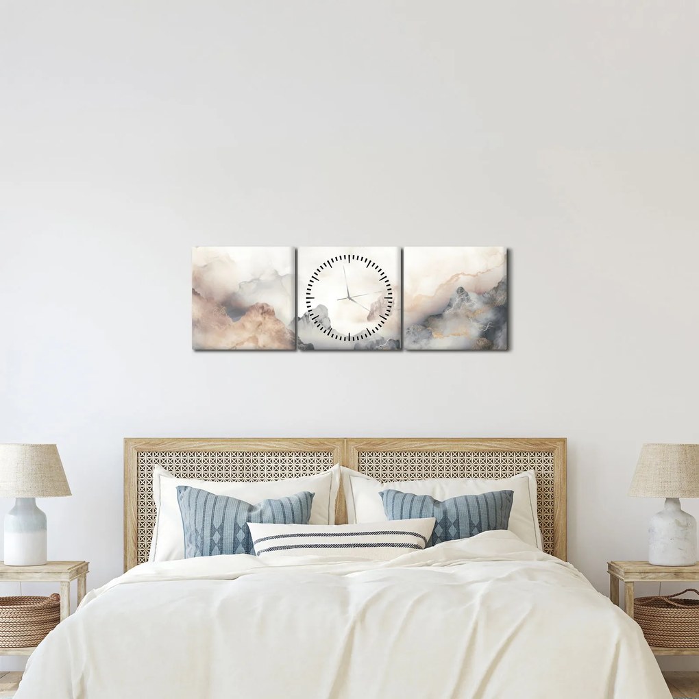 Obraz - Górska abstrakcja z teksturą marmuru (z zegarem) (90x30 cm)