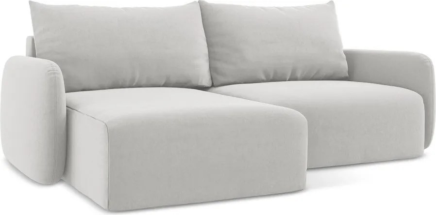 Jasnoszary aksamitny rozkładany narożnik ze schowkiem (lewostronny/z szezlongiem) Kalena – Makamii