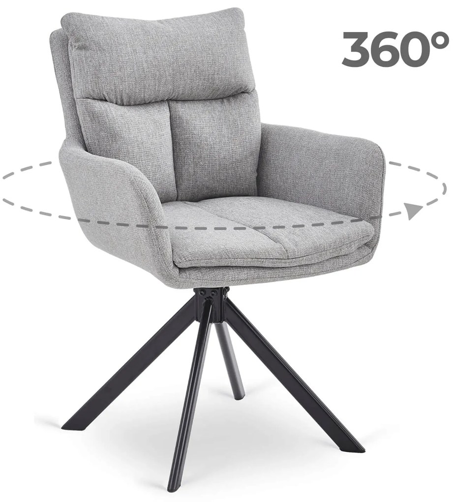 Krzesło Tapicerowane Obrotowe do Salonu PAUL Szare Nowoczesne