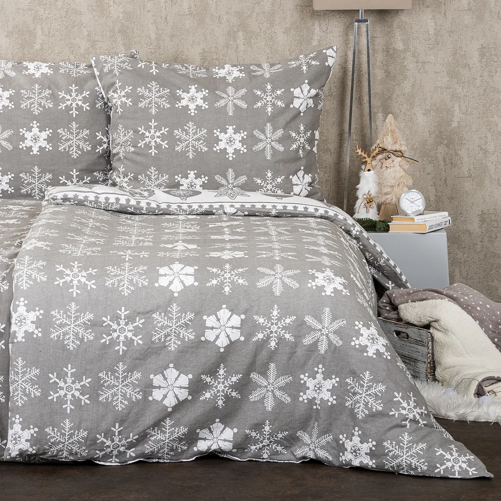 4Home Pościel flanelowa Christmas Time szary, 140 x 220 cm, 70 x 90 cm