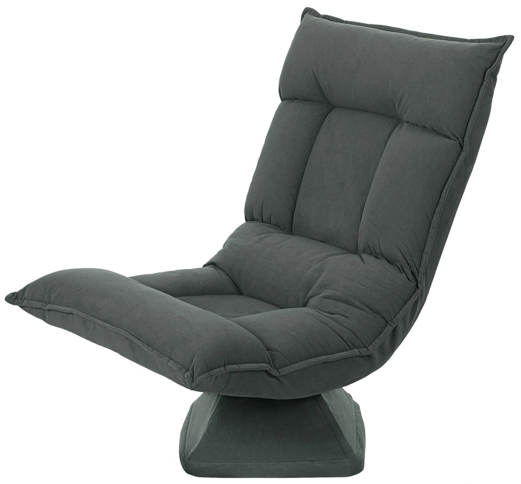 HOMCOM Krzesło podłogowe z pięciostopniową regulacją oparcia, obrotowe, nowoczesne krzesło tapicerowane, Ciemnoszary