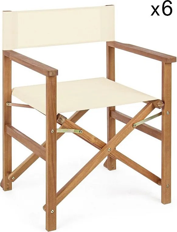 Zestaw 6 krzeseł reżyserskich z drewna akacjowego, kremowy poliester, składane - NOEMI