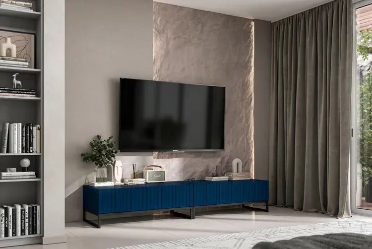 Zestaw 2 granatowych ryflowanych szafek RTV - Filo 12X