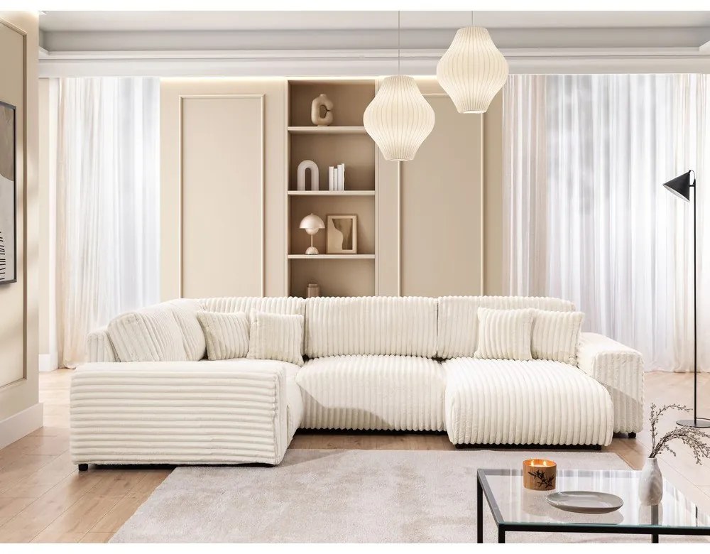 Kremowy sztruksowy narożnik (lewostronny/w kształcie litery U) Justin – Ropez