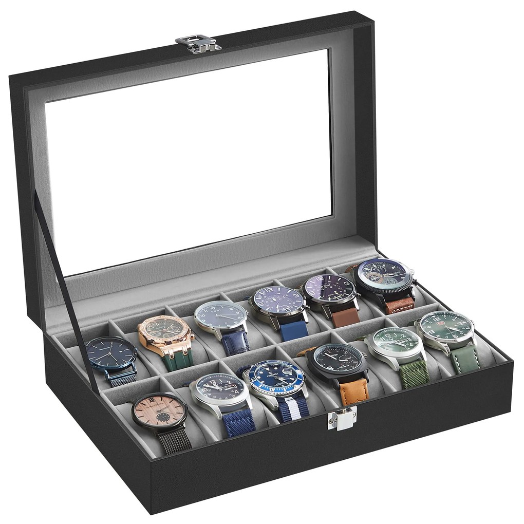 Kasetka na zegarki 12 sztuka, Czarna, Elegancka JWB12BK