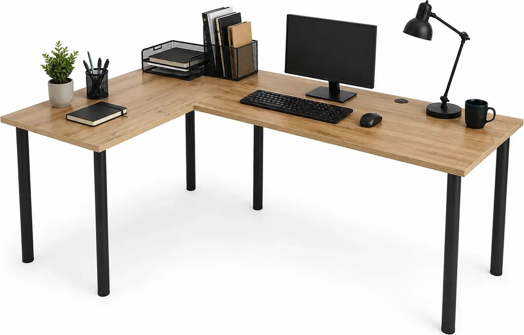Duże narożne biurko loft regulowane 120x180x60 dąb craft złoty R2-C37