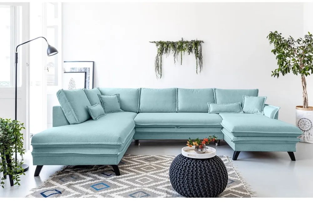 Jasnoniebieska rozkładana sofa w kształcie litery "U" Miuform Charming Charlie, lewostronna