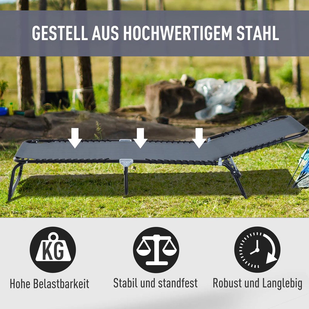 Outsunny Leżak Składany Ogrodowy Ciemnoszary Stal i Tkanina Siatkowa 4 Stopnie Regulacji Oparcia 197x58x76cm | Aosom PL