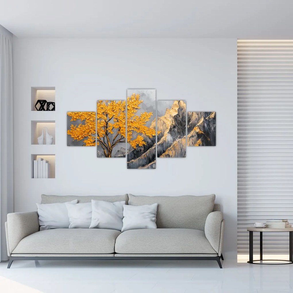 Obraz – Złote drzewo w górach (125x70 cm)