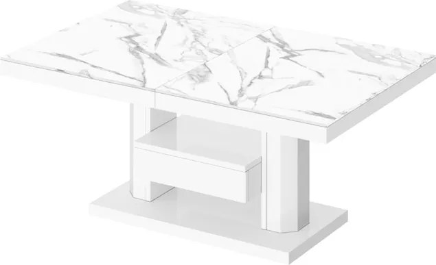 Nowoczesny ławostół z półką i szufladą Quadro Max marmur/biały
